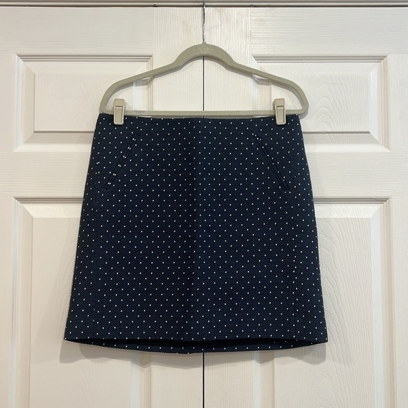 LOFT Polka Dot Mini Skirt Womens Navy Blue White Size 12 - Picture 1 of 6
